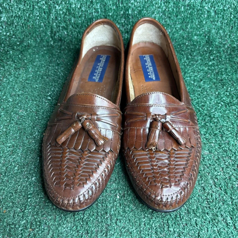 Giorgio Brutini Le Glove Woven Tassel Kiltie Loafers Classic Brown Mens Size 9 D